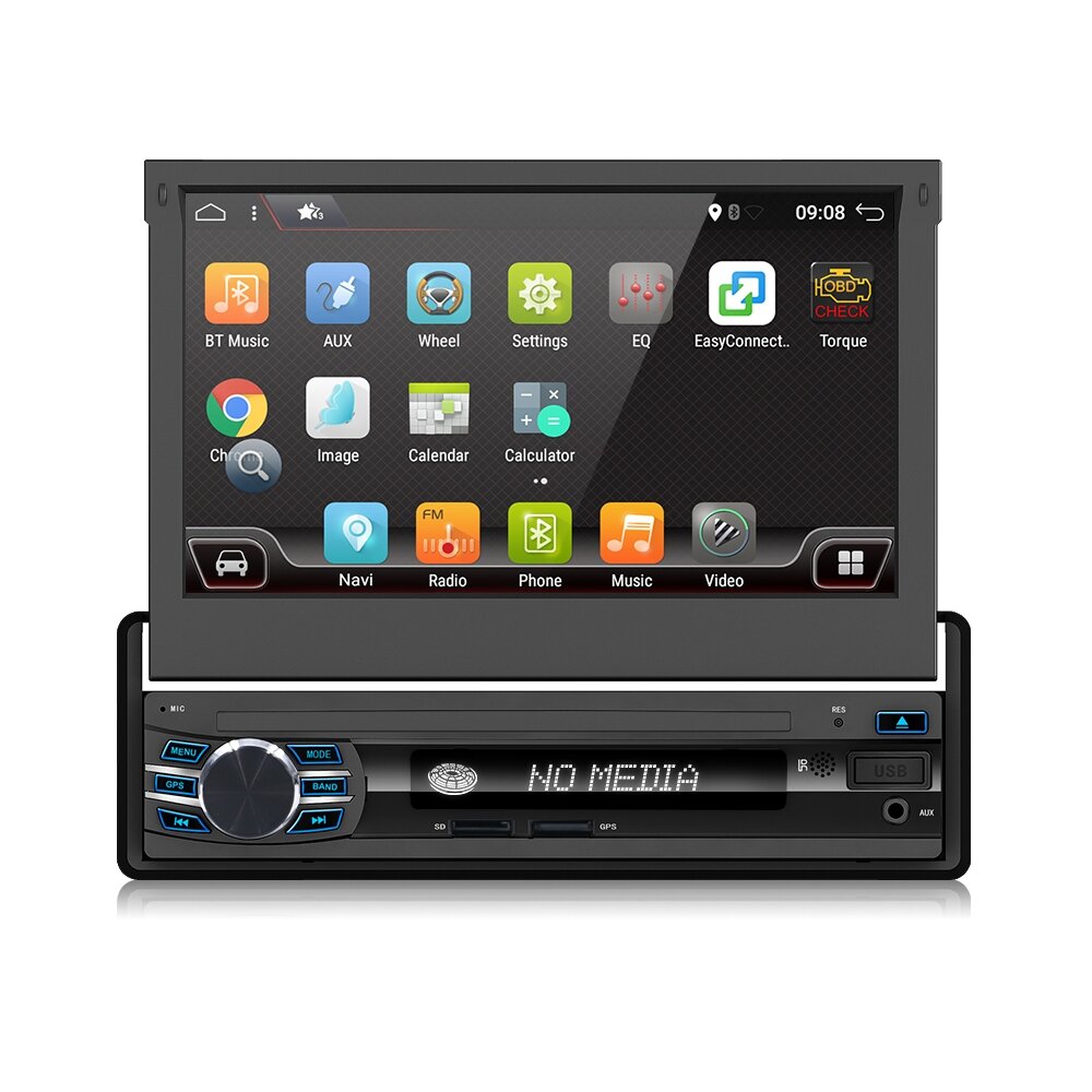 YUEHOO YH-214 7 Inch 1 DIN Android 10.0 Car DVD Player Retractable Touch Screen Stereo Radio 8 Core 1+32G/2+32G WIFI 4G