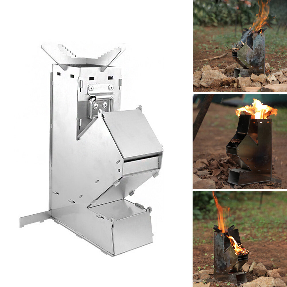 IPRee® Stainless Steel Wood Stove Lightweight Folding Cooking Rocket Stove Outdoor Camping Picnic