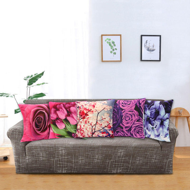 Colorful 3d flower series short plush throw pillow case home sofa car ...