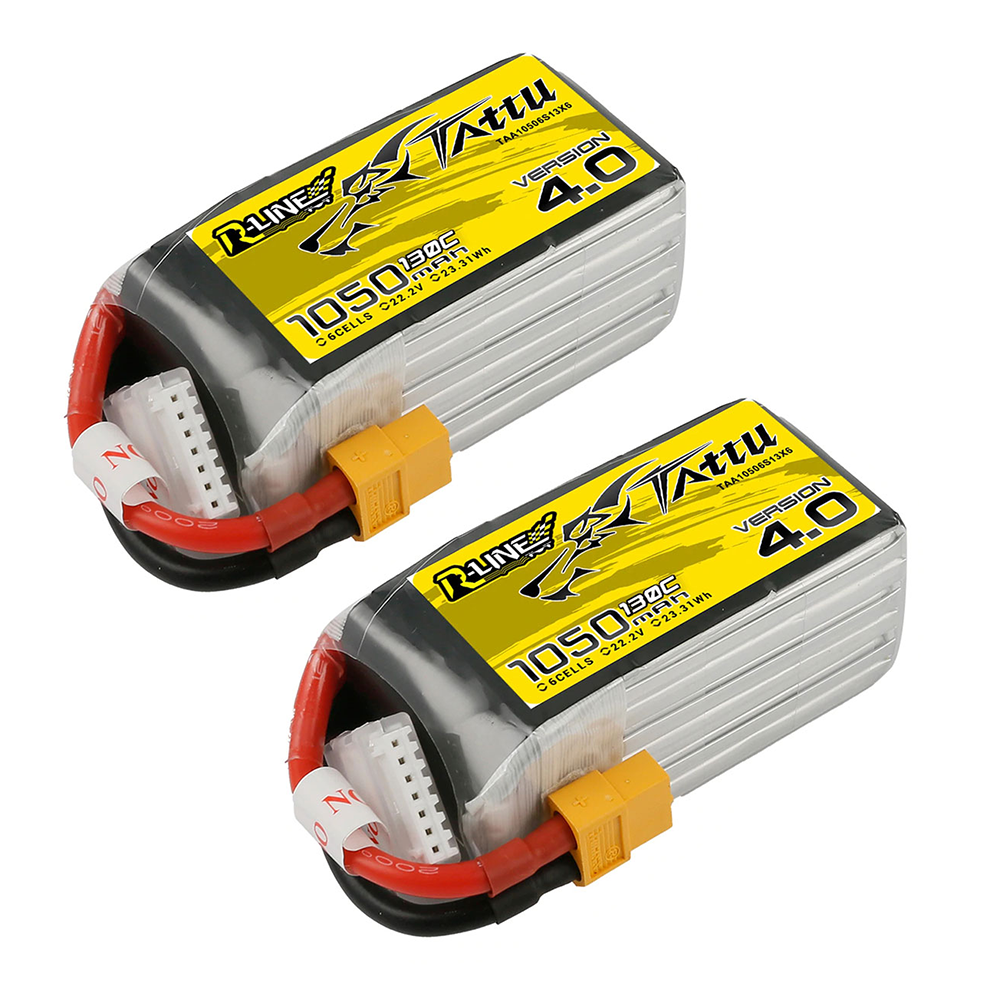 2 stuks Tattu R-Line versie 4.0 V4 22.2V 1050mAh 130C 6S1P Lipo-batterij met XT60-stekker voor RC Dr