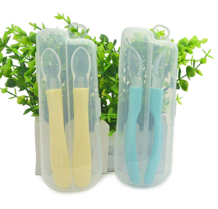 2PCS / Set Baby Silicone Soft Head Feeding Spoon With Storage Box Baby Special Spoon Safe and Non-toxic With Box