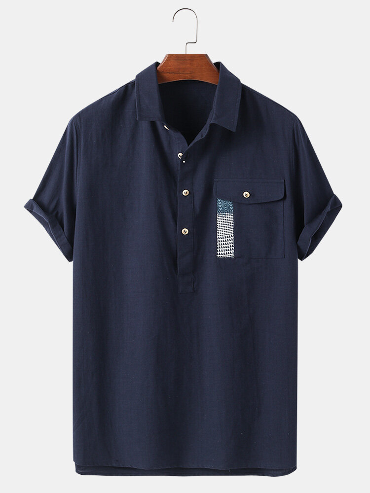

Мужские 100% -ые хлопковые карманные пэчворк с коротким рукавом рубашки для гольфа
