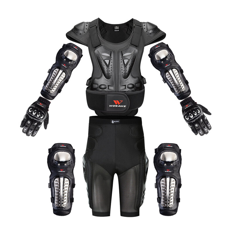 8 PCS / Set WOSAWE Cycling Body Armor Protection Protetor de cotovelo Joelheira Armadura de peito Jaquetas de corrida Equipamento de proteção off-road