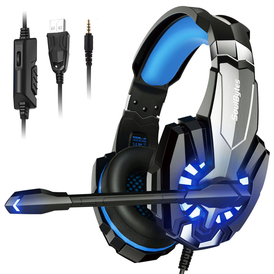 Soulbytes S9 Gaming Headset Multifunctional Noise Cancelling Head-mounted Luminous Headset Gaming Wi
