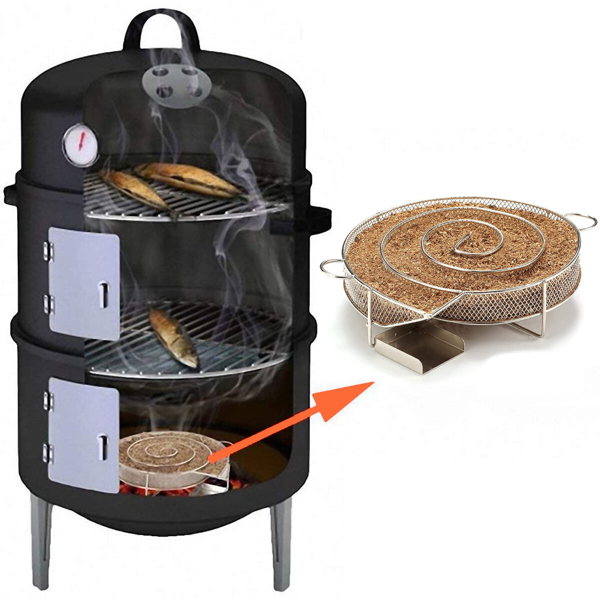 

Hot Cold Smoke Generator Round BBQ Grill Wood Chip Dust Cooking Sawdust Smoked Meat Camping Picnic