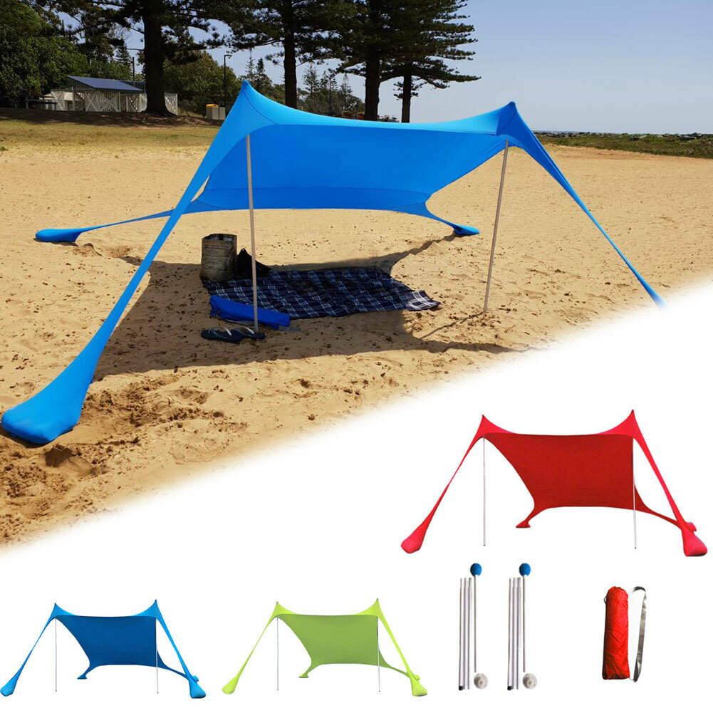 Tenda de praia familiar de 210x210x160CM, leve e anti-UV com âncoras de saco de areia para parques e camping ao ar livre.