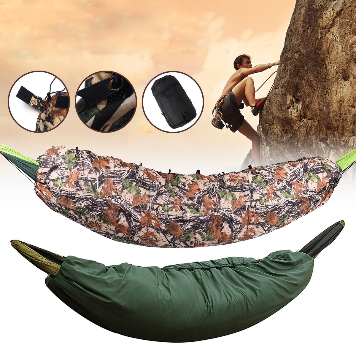 Sac de couchage pour le camping avec isolation thermique, hamac et sous-matelas ultraléger pour les voyages et l'escalade.