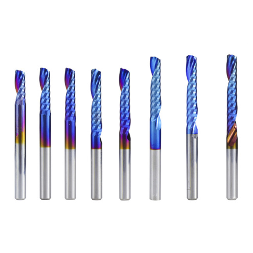 Drillpro 4 mm schacht 1 fluit Spiraalfrees Carbide frees blauw Nano Coating CNC freesbit Enkele flui