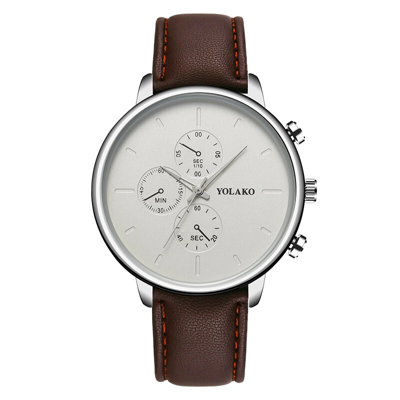 YOLAKO Casual Style Leather Strap Fahsion Men Business Watch Quartz Watch