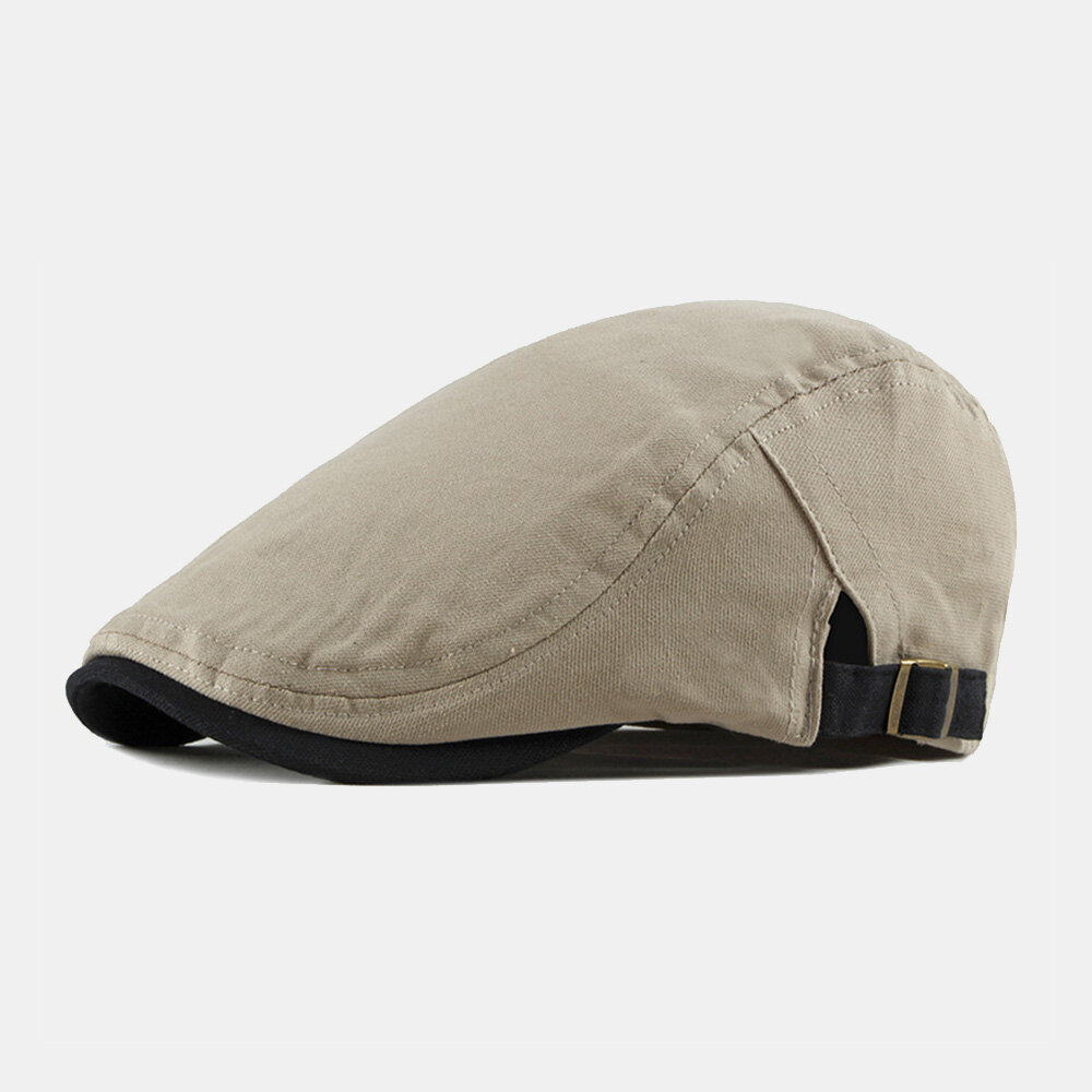 Men Solid Color Adjustable Berets Cotton Thin British Simple Forward Hat Flat Caps Driver Hat