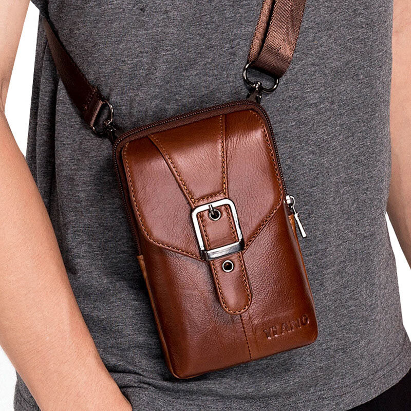 Mannen echt leer Vintage schoudertas heuptas telefoon tas voor zaken