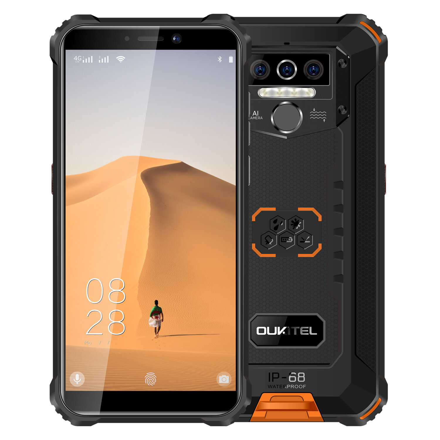 OUKITEL WP5アメリカバージョン5.5インチIP68防水8000mAh Android 10 13MPトリプルカメラ4GB 32GB MT6761 4G頑丈なスマートフォン
