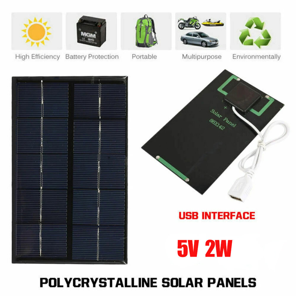 

5V 2W Solar Panel Output USB Outdoor Portable Solar System Cell Phone Charger Solar Panel Battery Module Power Panel