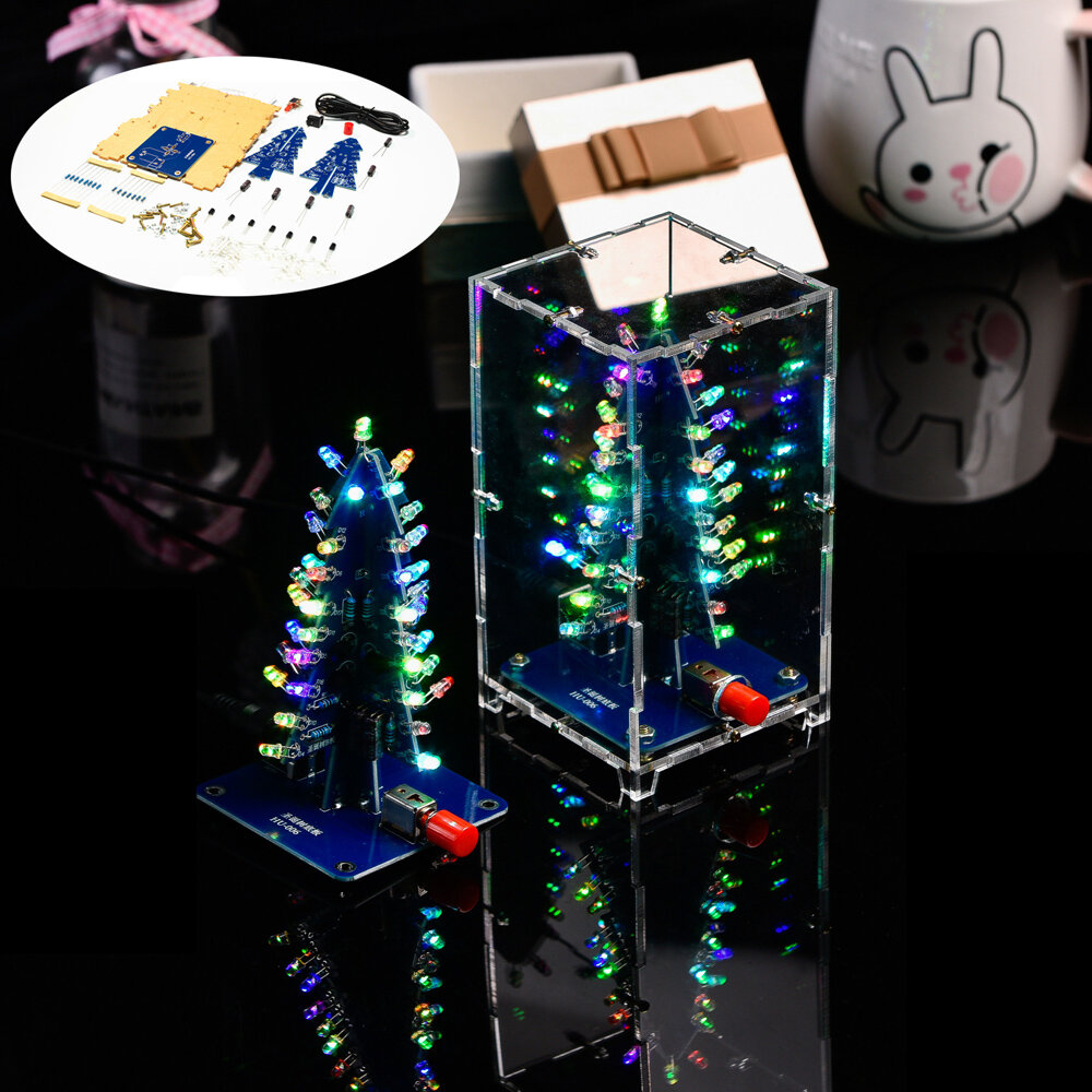 HU-006 Colorful Christmas Tree DIY Kit Seven-color LED Flashing Tree Electronic DIY Manual Soldering Parts