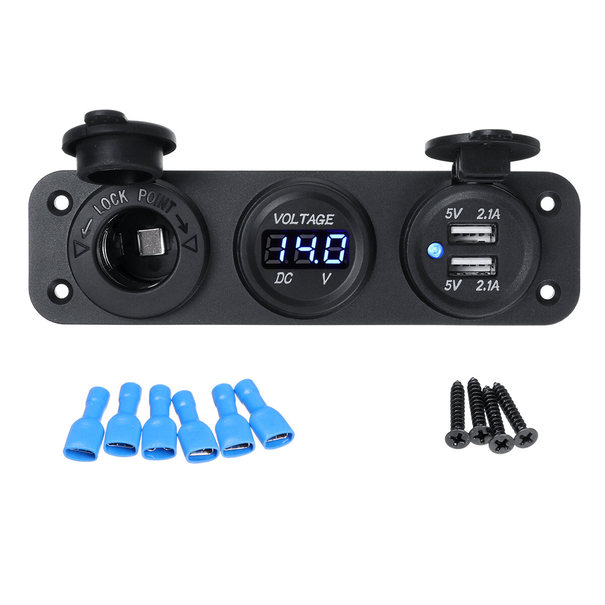 12 V 2.1 + 2.1A Blauwe LED Rocker Switch Panel Dual USB Lader Stopcontact Voltmeter Voltage Display 