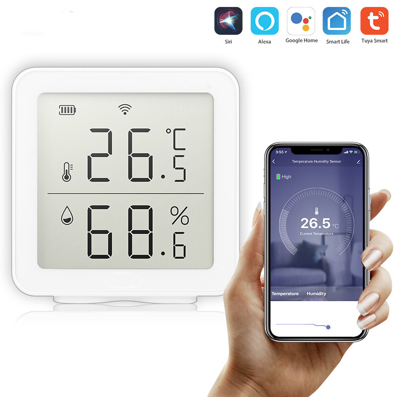 Bakeey Tuya WIFI Temperatuur- en vochtigheidssensor Werk met Alexa Indoor Hygrometer Thermometer Lcd