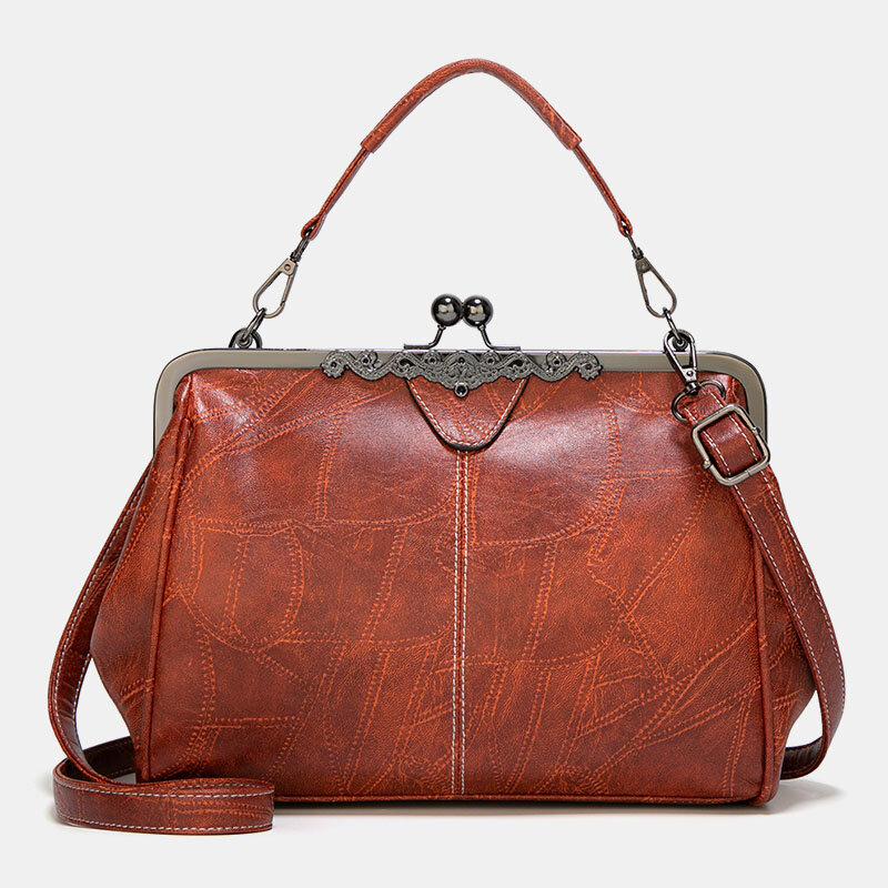 Women PU Leather Large Capacity Vintage Lock Handbag Crossbody Bag Satchel Bag