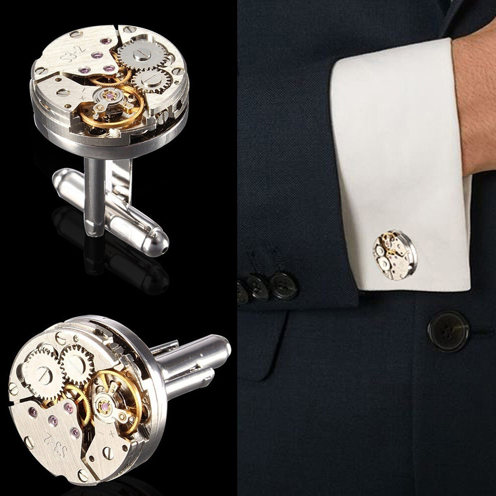 2Pcs Fashion Women Men Mechanical Watch Movement Cufflinks Shirt Sleeve Buttons bullet aircraft modeling Cufflinks Chris
