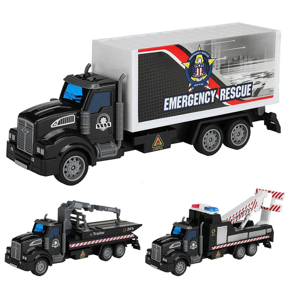 1: 48 black obstacle removal trailer / flatbed vehicle / transport vehicle flat head return environmental sanitation vehicle