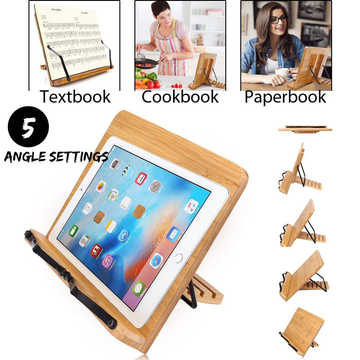 Draagbare houten boekenplank standaard Bijbel Kookboek Muziekboek laptop houder Opvouwbare Rack Lezen Tool