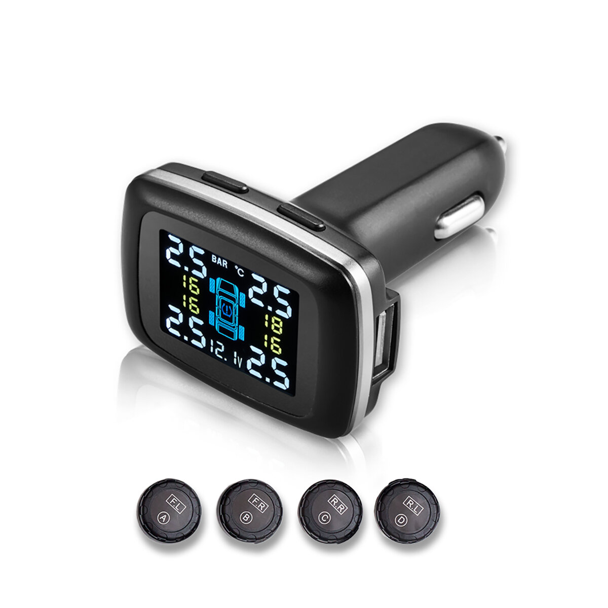 LCD 433.92MHz TPMS Wireless Car Tire Tyre Pressure Monitor Monitoring System + 4 Sensors Waterproof IP67