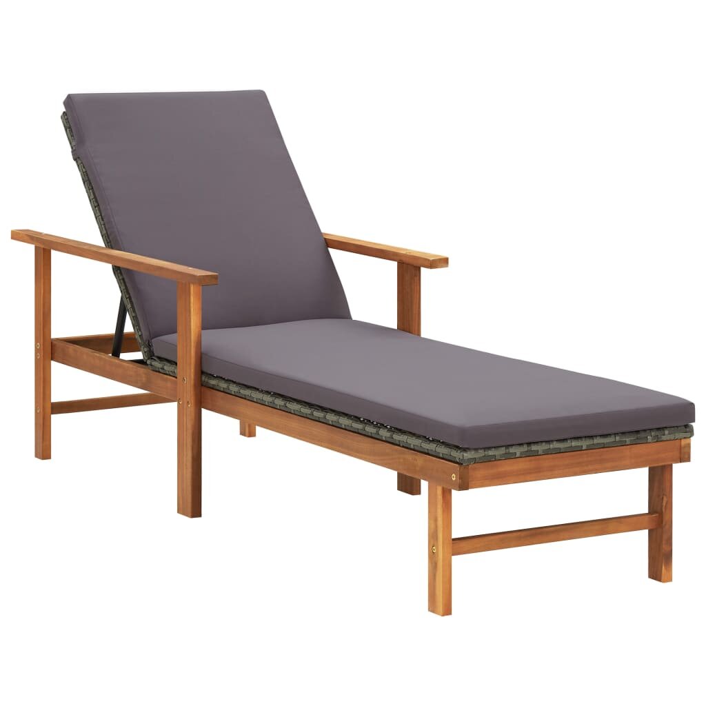 Sun Lounger with Cushion Poly Rattan and Solid Acacia Wood Gray