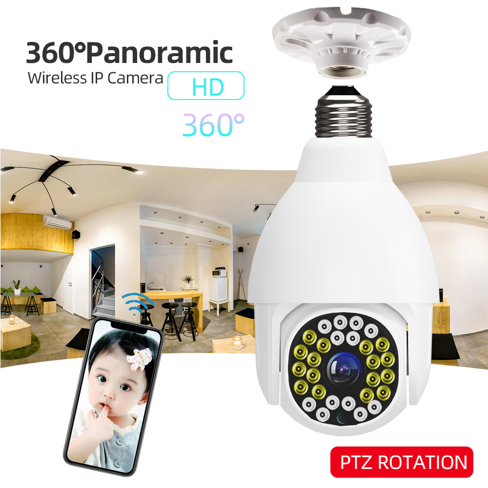 GUUDGO V380 WIFI E27 1080P Lamp Dome Camera PTZ Dual Light 12 infrarood + 16 Wit Licht Nachtzicht met Basis Afstandsbediening