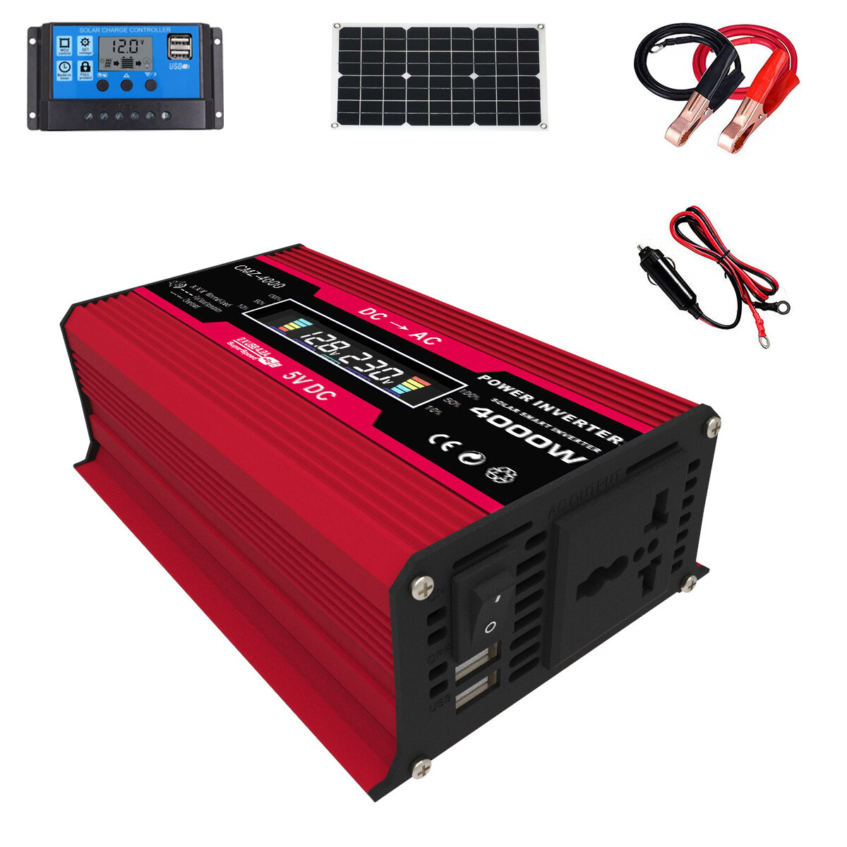 

Solar Power System Set 18W Solar Panel 300W Power Inverter 30A Controller Kit Solar Panel Battery Charger