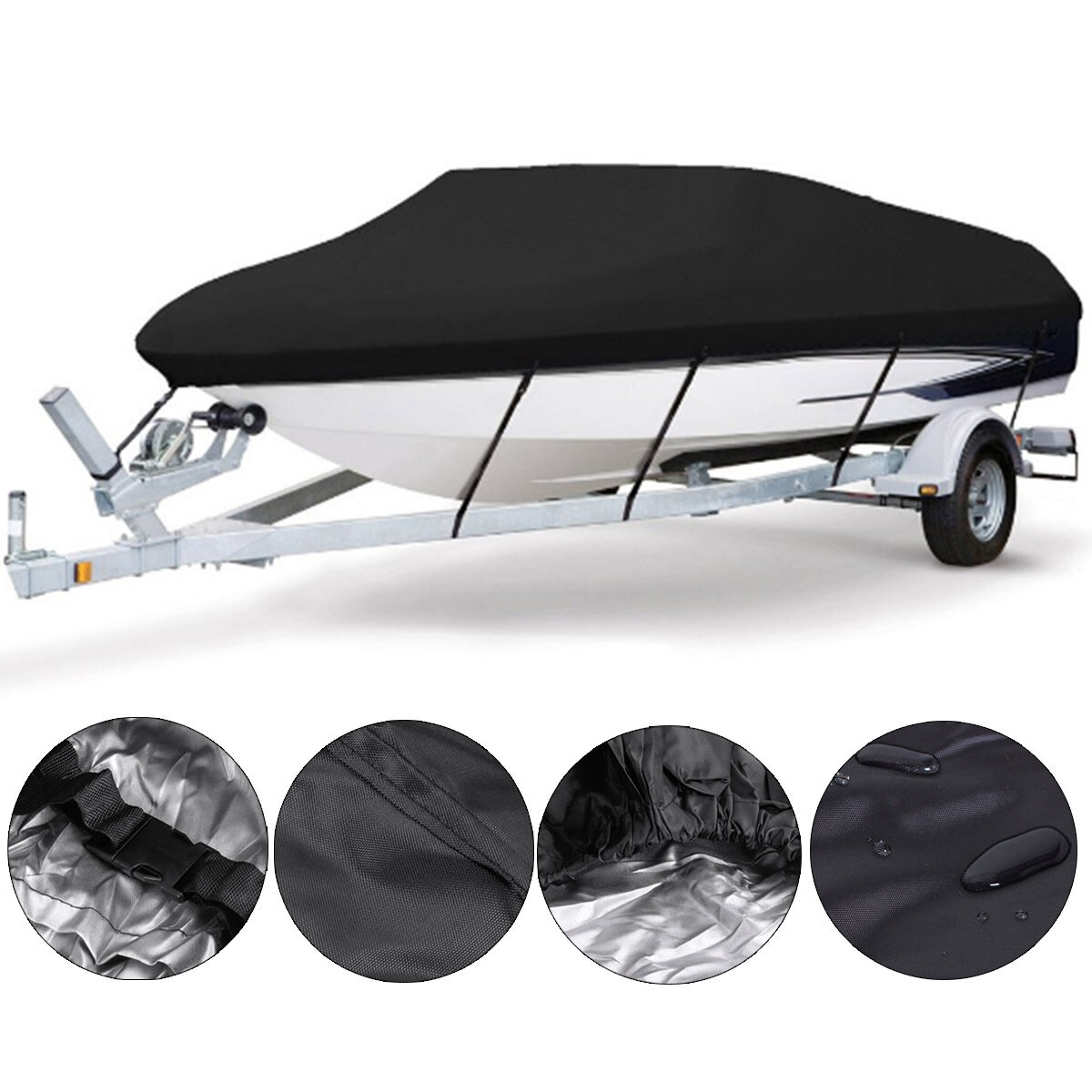 11-22ft Barco Boat Cover Anti-UV Waterproof Heavy Duty 210D Marine Protector Trailerable Canvas Boat