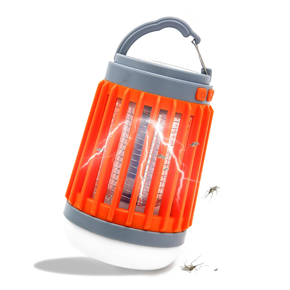 Tue-mouches électrique 3 en 1 USB / solaire 500lm 4 modes de lumière réglables Lampe de camping pour tuer les moustiques pour les activités de plein air et les voyages