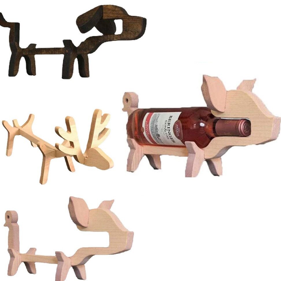 Houten dier wijnrek wijnrek schattig varken hond rendier