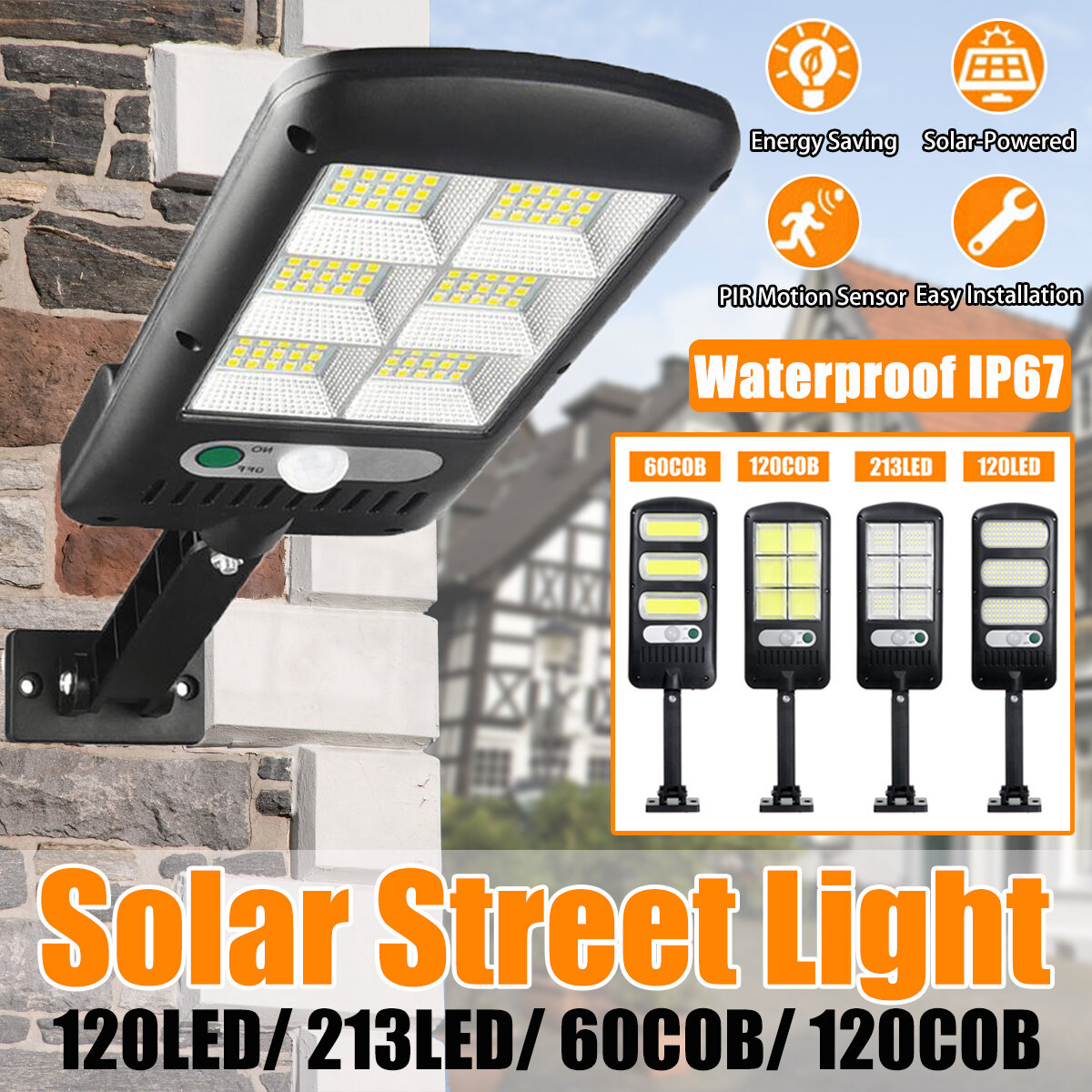 60 / 120COB 120 / 213LED Solar Street Light PIR Bewegingssensor Waterdicht IP67 Wandlamp voor Outdoo