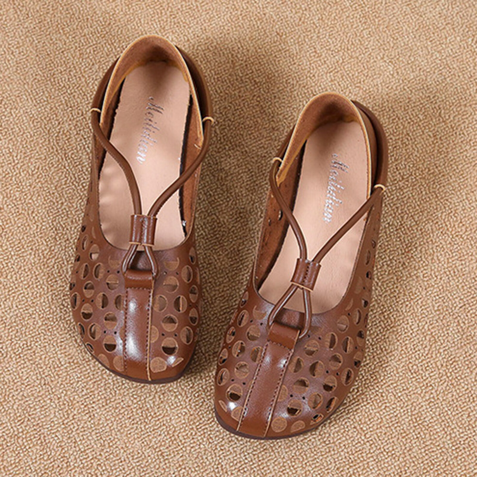 

Women Round Toe Breathable Hollow Out Comfy Flat Casual Loafers Shoes