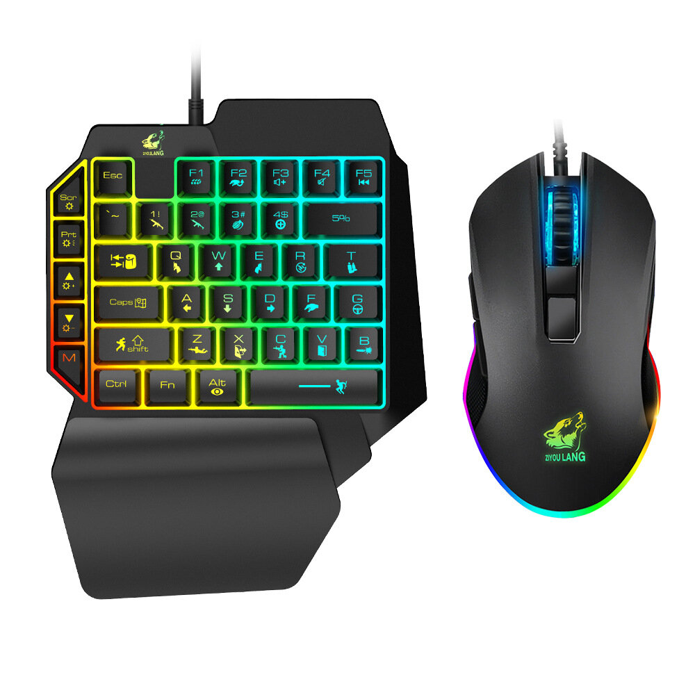 

ZIYOULANG T1 Wired Single Hand Keyboard & Mouse Combo Set One Handed Mechanical Keyboard 3200 DPI Mouse for Computer PC