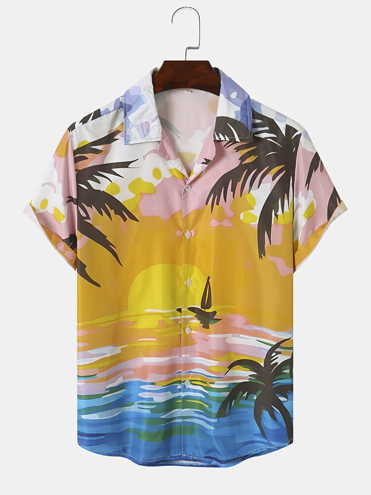 Men Sunset Landscape Print Beachwear Soft Comfy Breathable All Matched Shirts