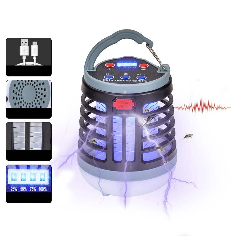 E-SMARTER Multifunction Mosquito Killer Lamp With LED Camping Light&bluetooth Speaker USB Rechargeab
