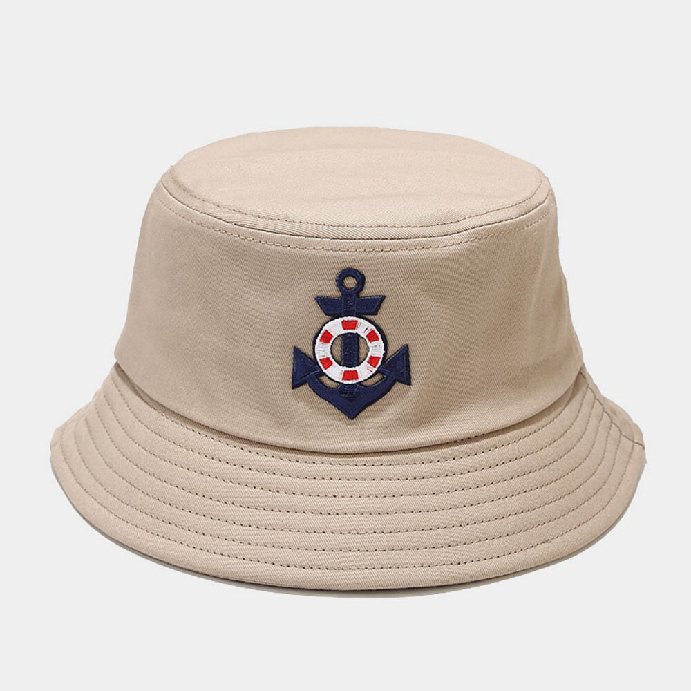 

Unisex Cotton Anchor Lifebuoy Pattern Outdoor Wild Sunshade Bucket Hat