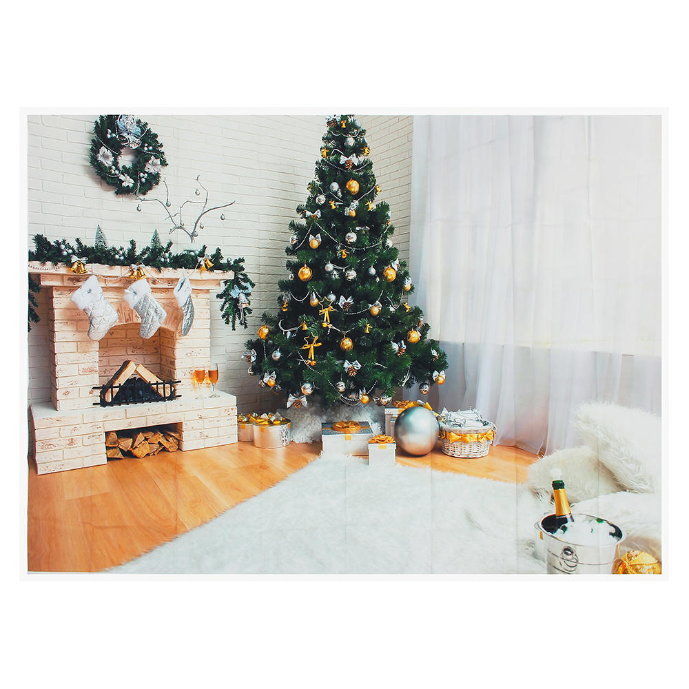 

7x5ft Retro Christmas Tree Vinyl Fireplace Photography Backdrop Studio Prop Background