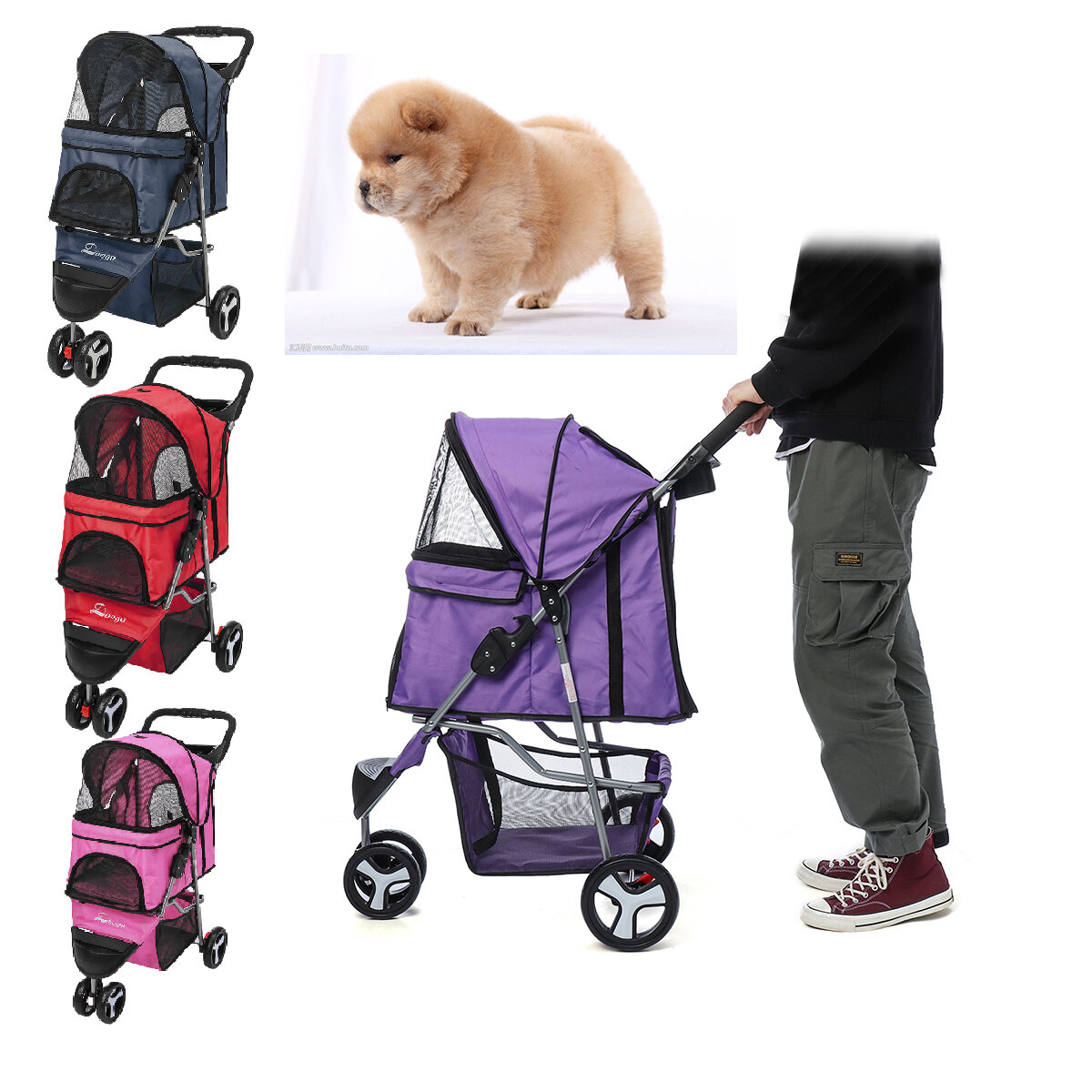 

DOOGO One Step Folding Pet Собака Коляска-коляска с 3 колесами На открытом воздухе Щенок-переноска Собака Кот Коляска