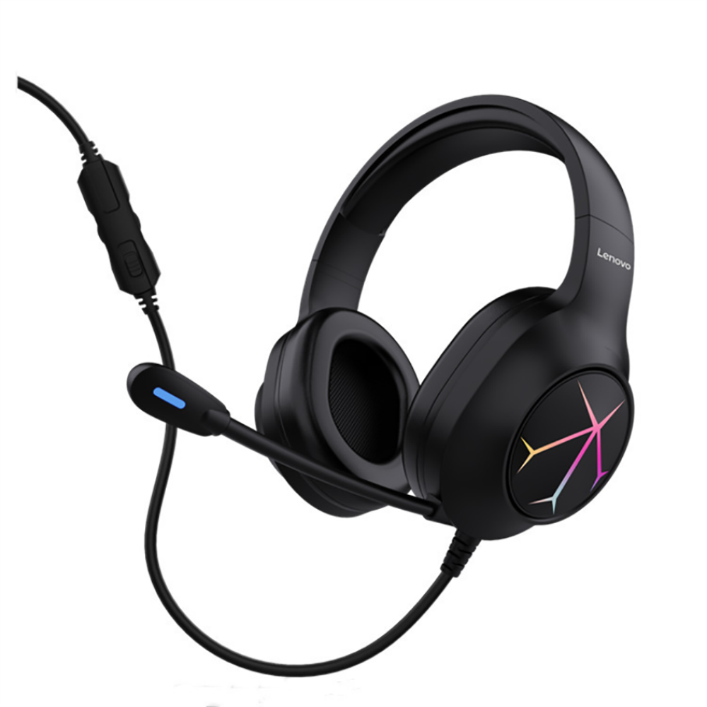 Lenovo G60 Wired Headset 7.1 Stereo Blue Light Over-Ear Gaming Headphone with Mic Noise Canceling USB For for Laptop Com