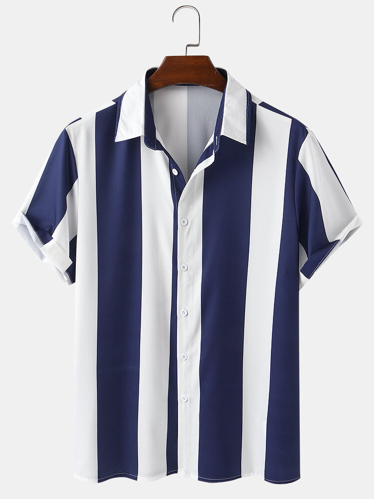 

Banggood Дизайн Повседневные рубашки с короткими рукавами и полосатой принтом в полоску