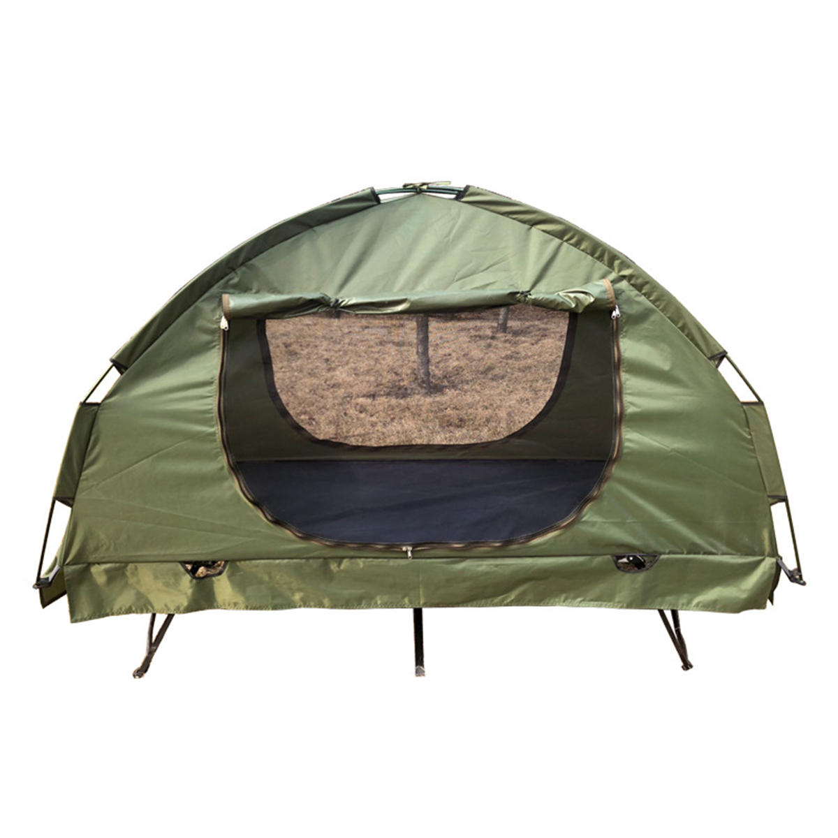 Extérieur 1 personne Simple Lit hors-sol pliant Lit de camp Tente Canopy étanche Parasol Camping Randonnée