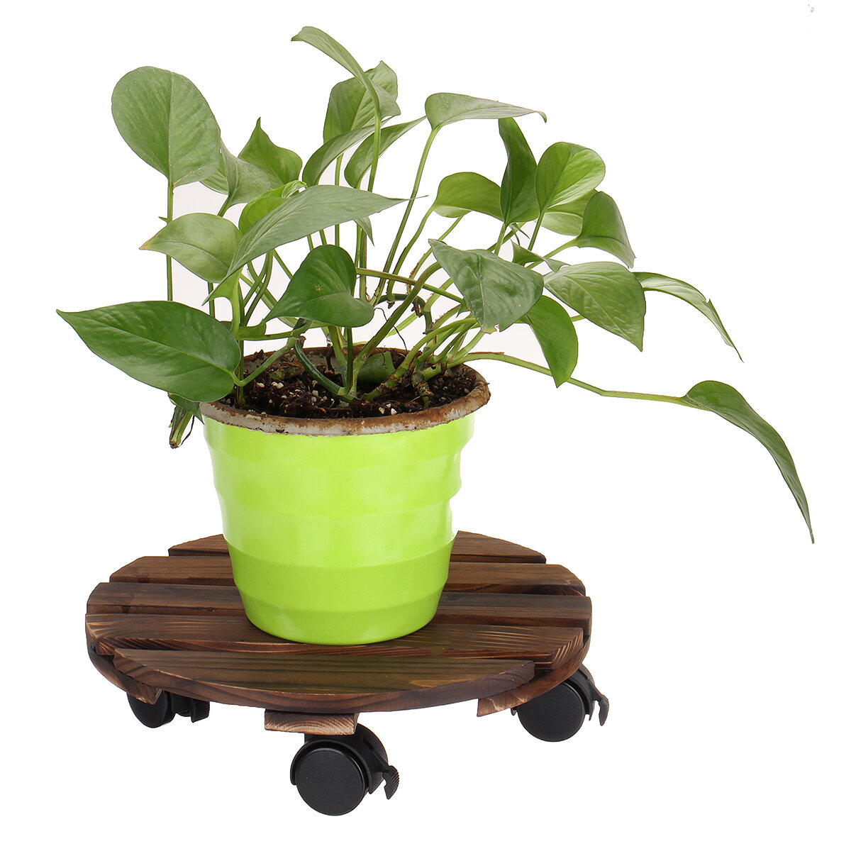 Round Wooden Plant Caddy Potted Plant Stand Flower Pot Holder