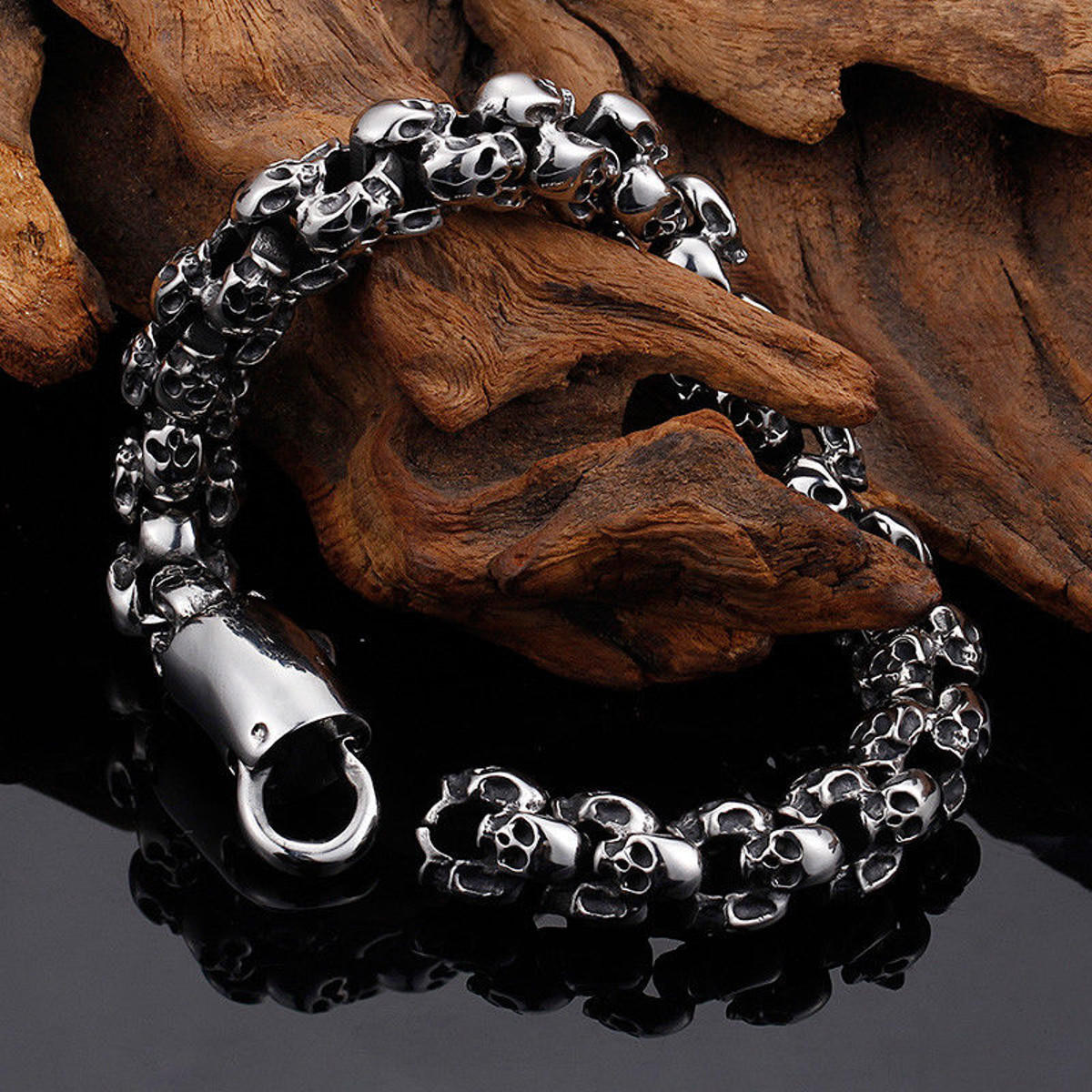casting stainless steel skeleton skull chain bracelet men at Banggood