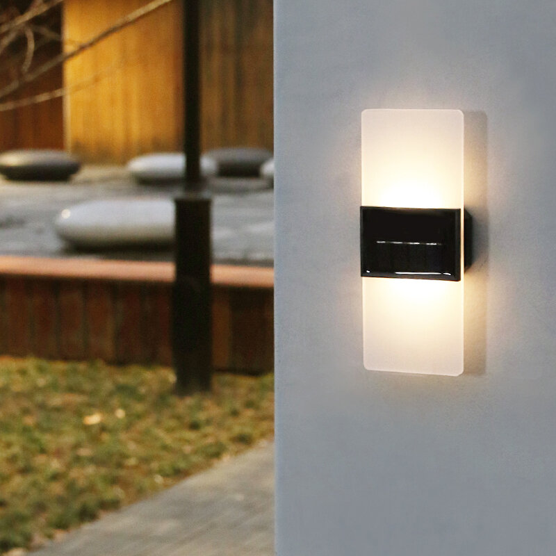 2PCS LED Solar Wall Lamps Light Sensor Control IP65 Waterproof Acrylic Wall Light For Outdoor Garden Patio Landscape Dec