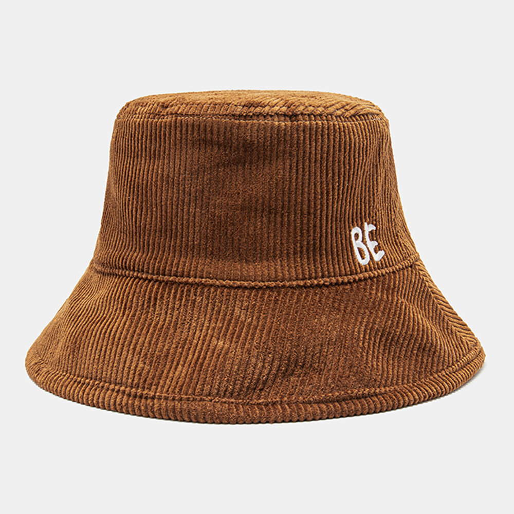 Unisex All-match Letter Embroidered Pattern Corduroy Bucket Hat Winter Warm Sunshade Hat