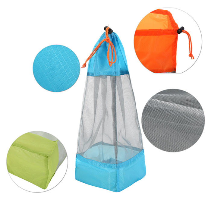 Bolsa de almacenamiento de malla ultraligera portátil de tamaño múltiple para acampar al aire libre con cordón