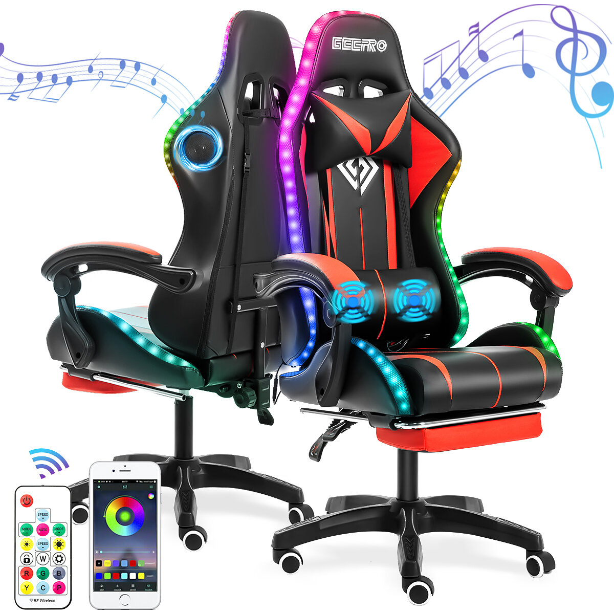 GEEPRO Massage Video Gaming Chair with Footrest Reclining High Back Computer Game Chair Height Adjustable with Lumbar Support and Headrest Racing Style Gamer Chair