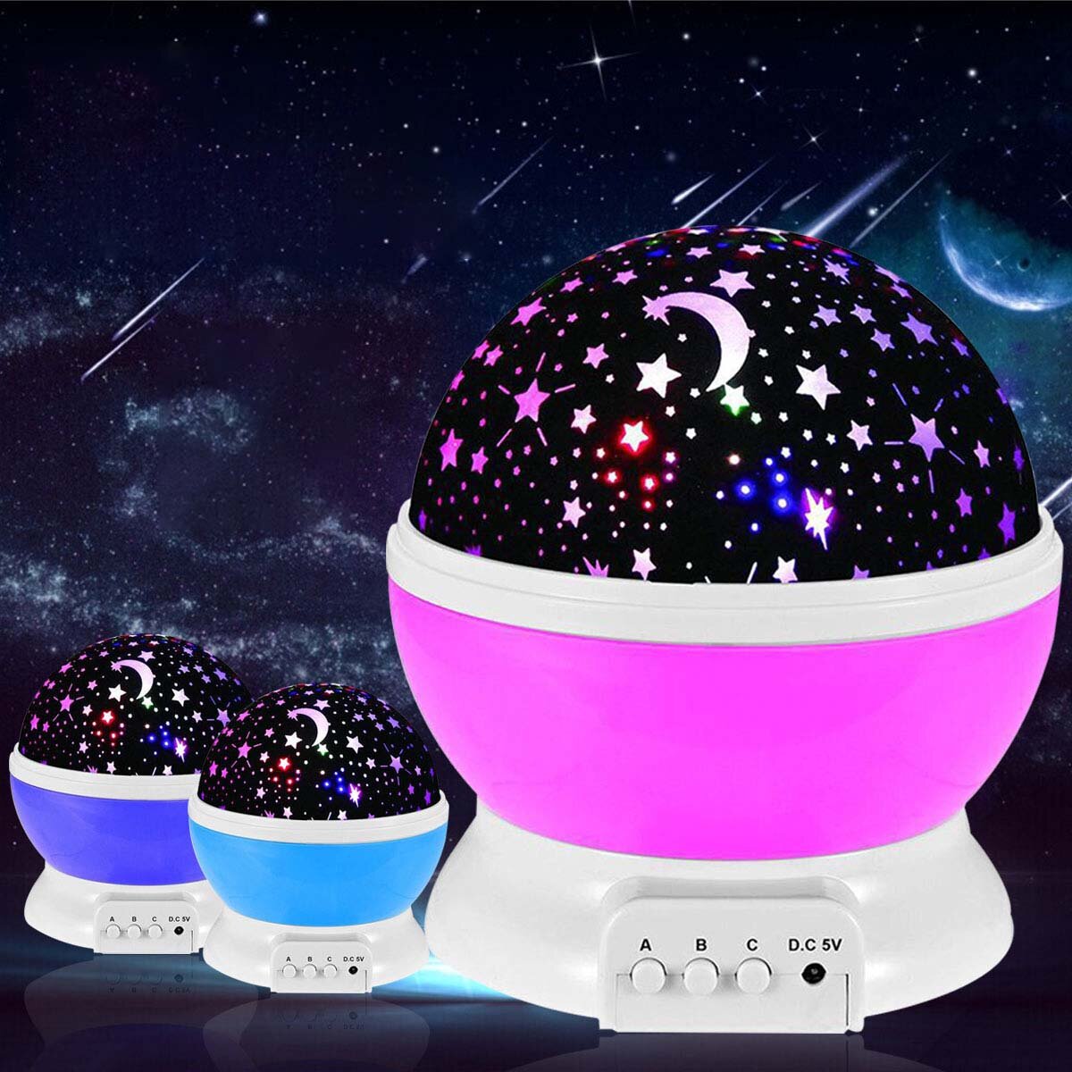 LED Starry Projector Lamp Baby Nachtlampje USB Romantische Roterende Maan Cosmos Sky Ster Projectiel