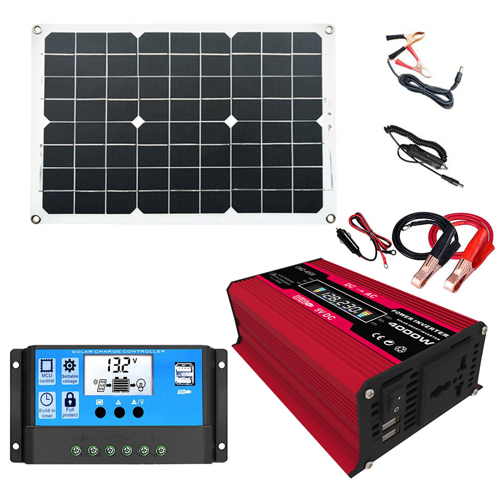 

Система выработки солнечной энергии Двойная солнечная панель USB 18 Вт + инвертор мощности 4000 Вт с двумя портами заряд